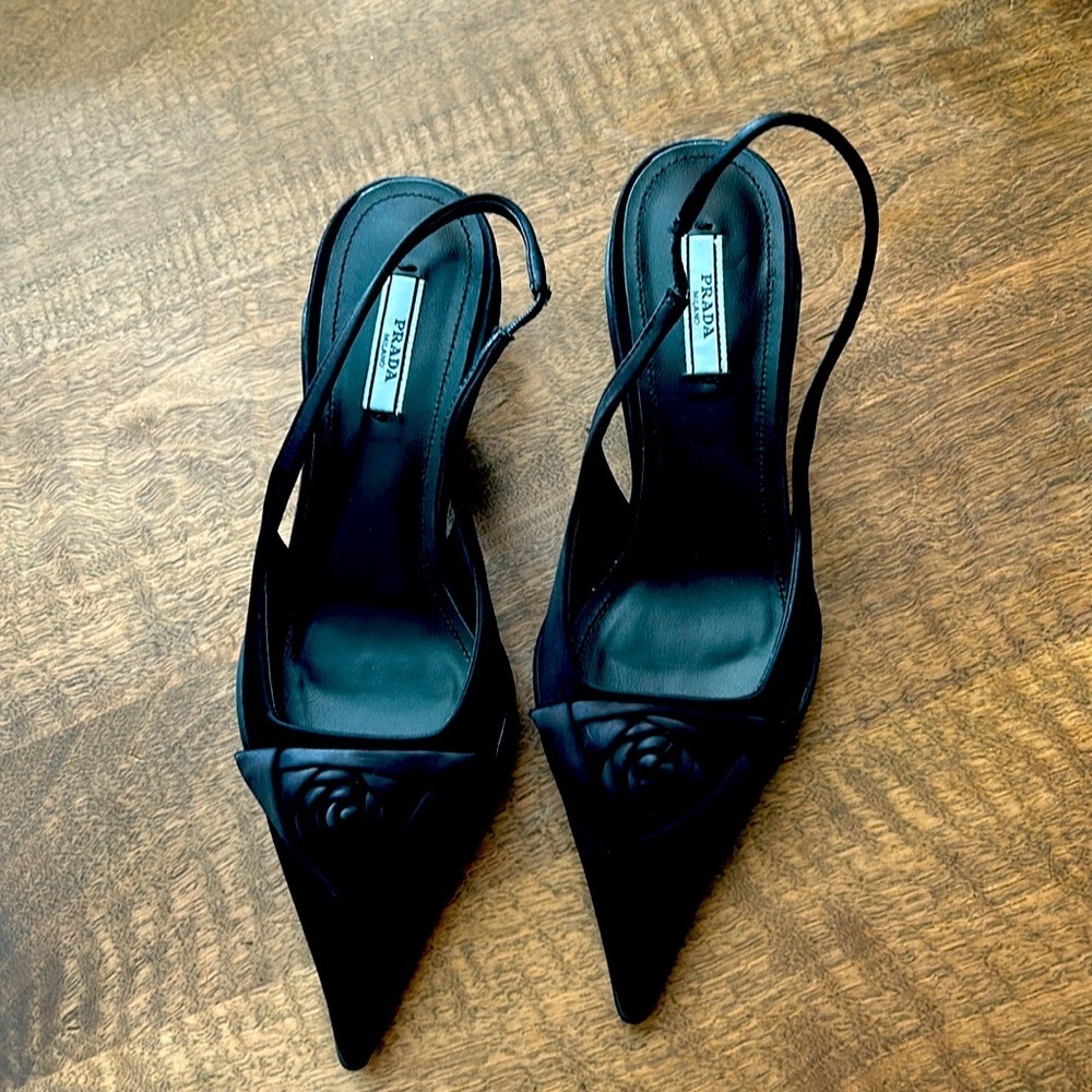PRADA GABARDINE NYLON SLINGBACK PUMP-KITTENHEEL